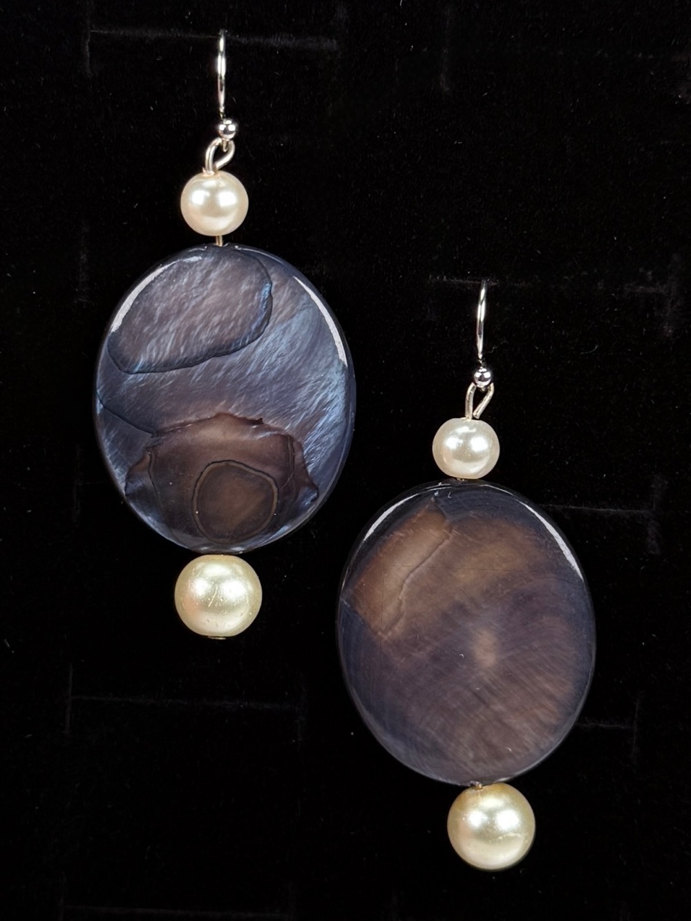 Vintage Custom Silvertone Faux Pearl Stone Pierced Earrings